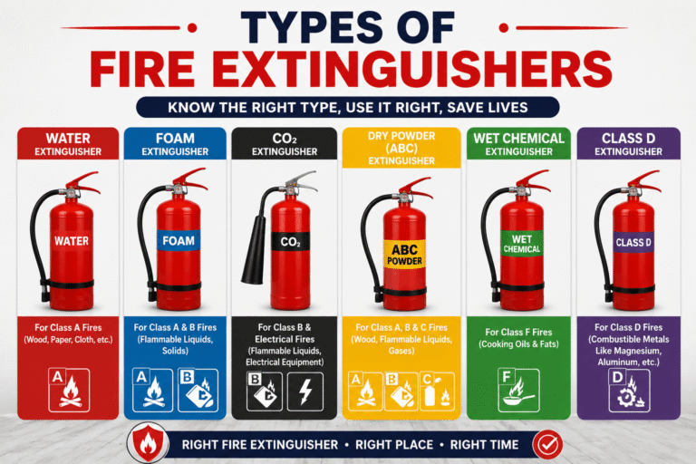 Types of Fire Extinguisher: Complete Guide to Fire Classes, Uses, and Safety Applications