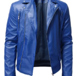 Men Blue Trucker Lambskin Leather Jacket – Classic Genuine Lambskin Trucker Jacket